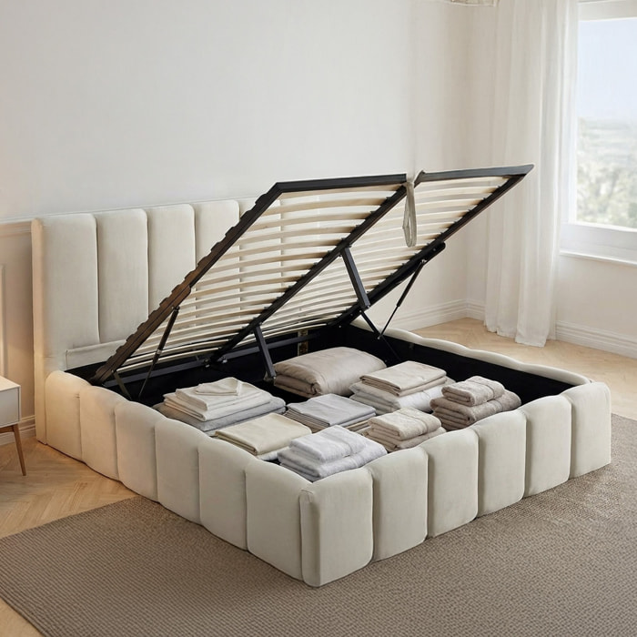 Lit Coffre en tissu beige Madeleine