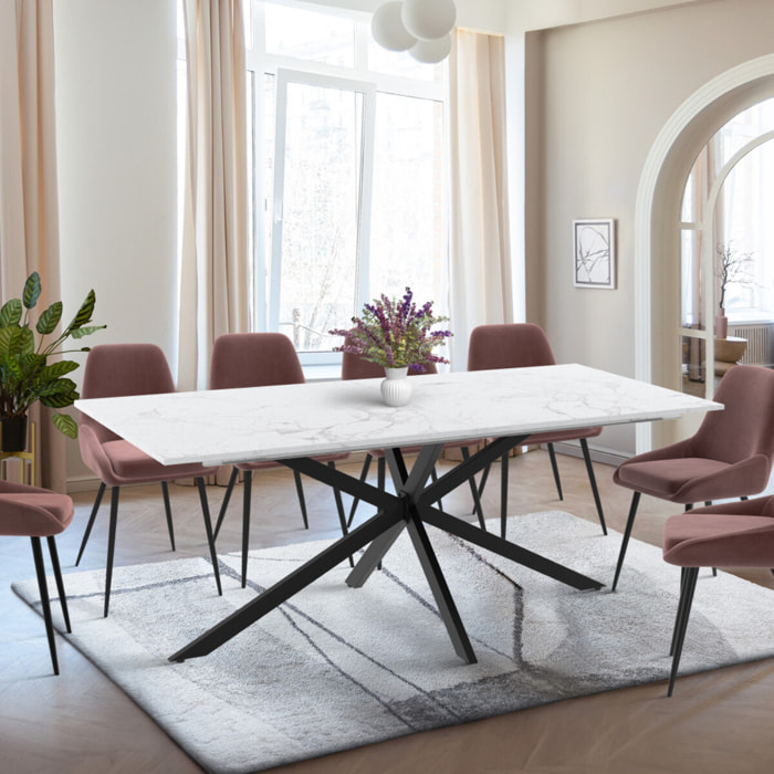 Table à manger extensible Spider 200-240cm effet marbre blanc et noir