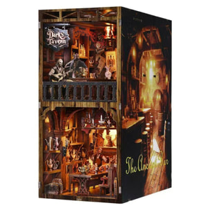 Bar antiguo. Book Nook de madera, diseño 3D realista con gran detalle, cubierta y luces led.