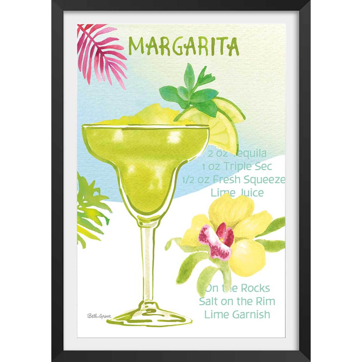 Affiche Margarita en aquarelle Affiche + cadre en bois - Noir