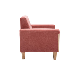 Fauteuil scandinave en tissu terracotta et bois clair FJORD