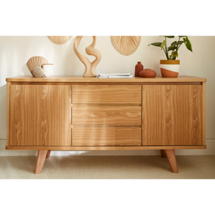 Buffet scandinave en bois clair 2 portes 3 tiroirs L160 cm FIFTIES