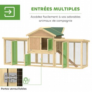 Poulailler chalet multi-équipé rampes nichoirs pondoirs plateau excrément fenêtre portes bois naturel