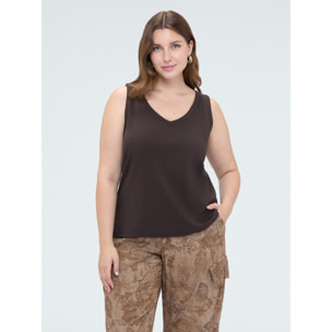 Fiorella Rubino - Top in jersey con scollo a V - Marrone