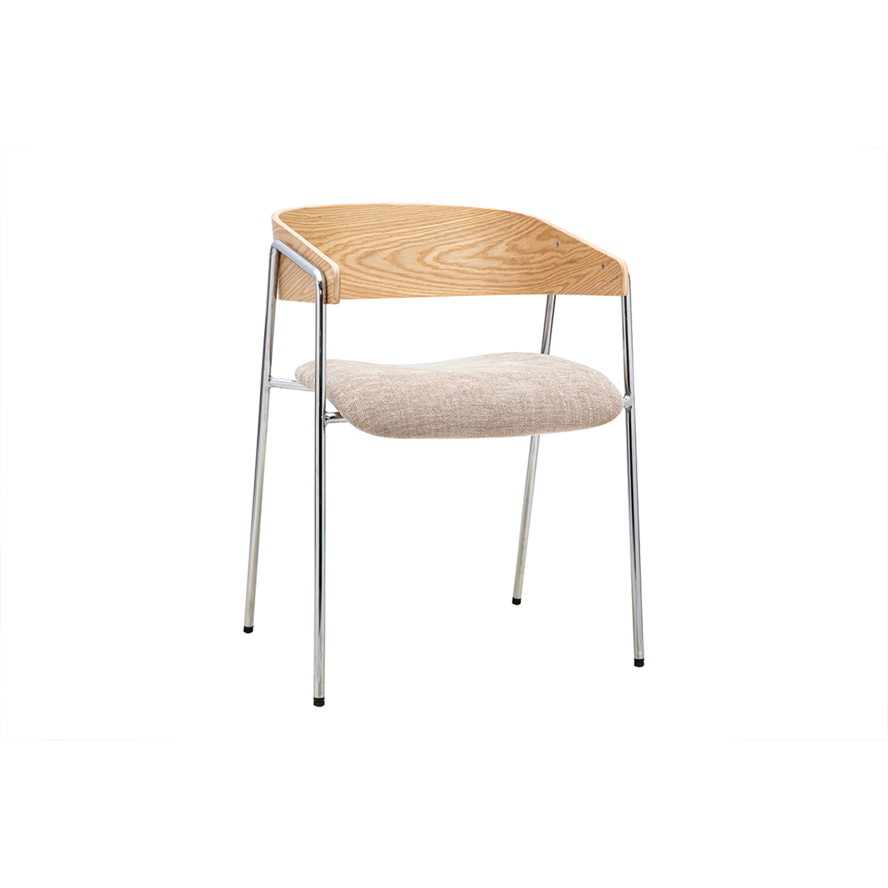 Chaises en tissu effet velours texturé taupe, bois clair et métal chromé (lot de 2) FANELY
