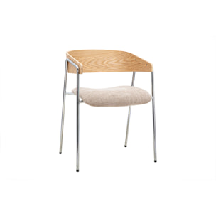 Chaises en tissu effet velours texturé taupe, bois clair et métal chromé (lot de 2) FANELY