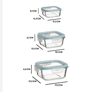 3 petites boîtes carrées de conservation verre ClipEat