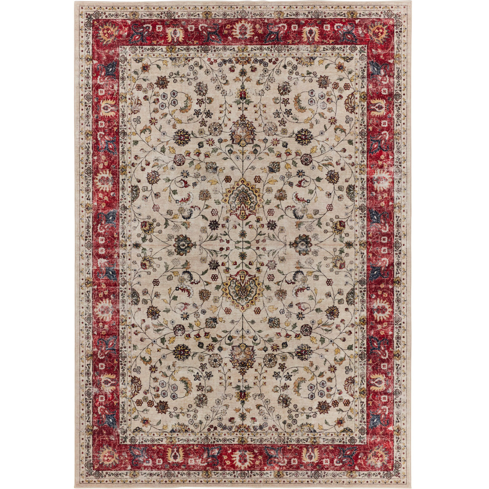 OTTOMAN - Tapis à poils courts doux à motif arabesque beige