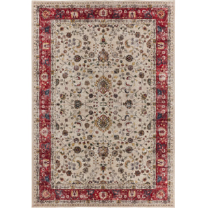 OTTOMAN - Tapis à poils courts doux à motif arabesque beige