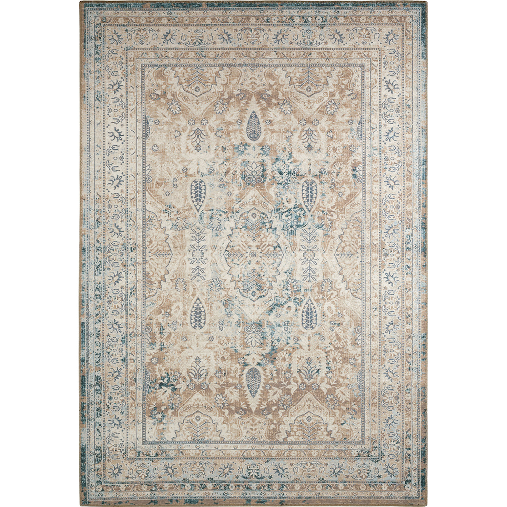 Carry - tapis vintage lavable en machine à 30°c, bleu