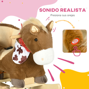 Caballito Balancín para Bebés 18-36 Meses Caballo Balancín con Sonidos de Animal Cinturón de Seguridad Manillar y Reposapiés Carga 40 kg 60x33x50 cm Café