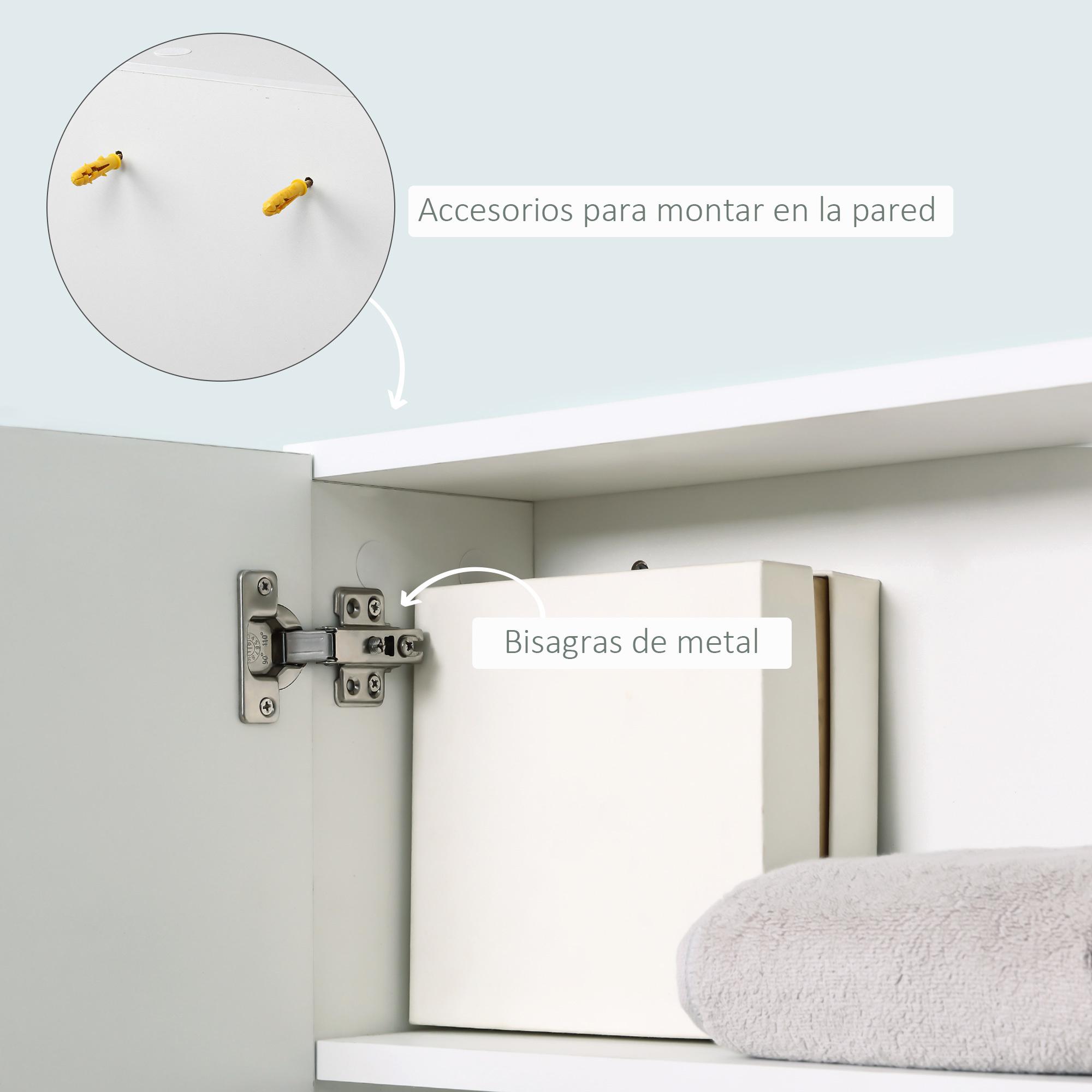 kleankin Armario de Baño con Espejo Montado en la Pared con 3 Estantes Abiertos y 1 Puerta con Balda Interior Estilo Moderno 60x18x50 cm Blanco