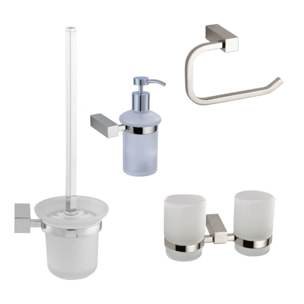 Multi set porte-papier toilette + brosse WC + distributeur de savon 200 ml en verre dépoli, chrome (ELEMULTI-SET7)