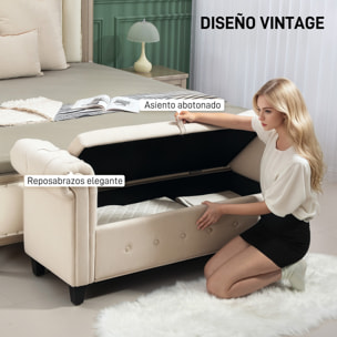 Banco de Almacenamiento Taburete de Almacenaje de Lino con Tapa de Bisagras Patas de Madera y Reposabrazos Enrollados para Dormitorio Salón Pasillo Carga 150 kg 146,5x49x74,5 cm Beige