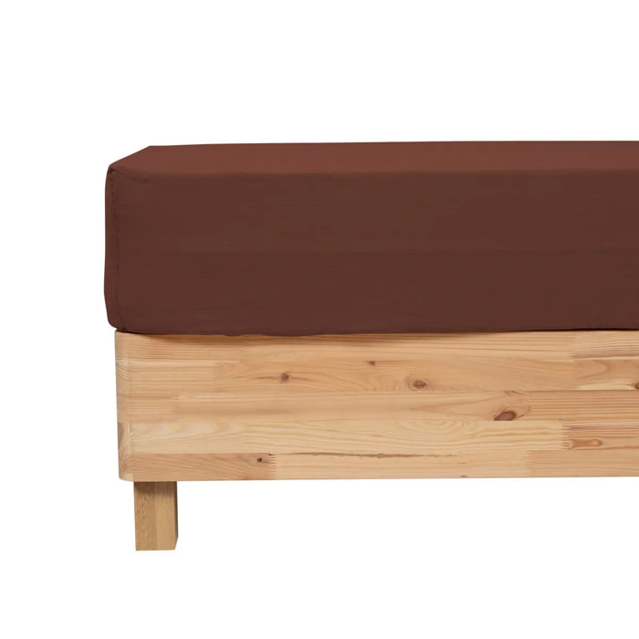 Drap housse "Flora" gaze de coton marron 160x200cm