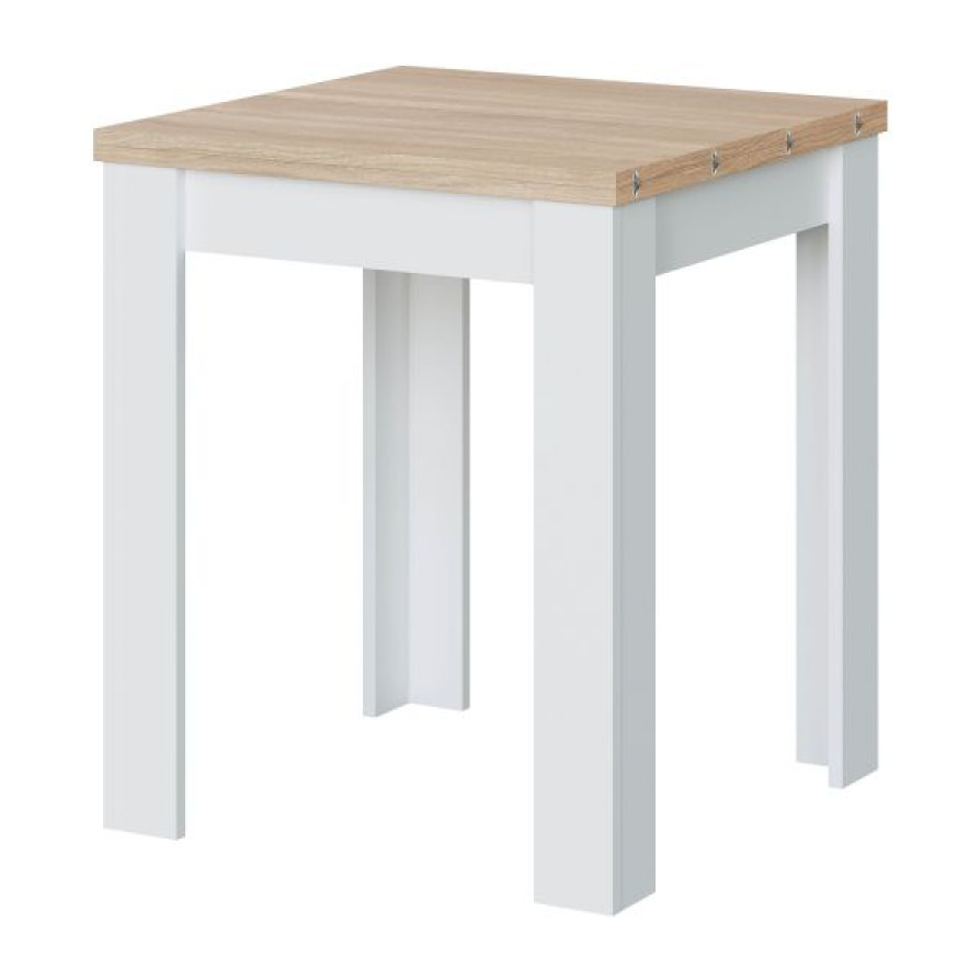 Mesa de comedor cuadrada Livre Blanco Artik (Blanco Mate) - Roble Canadian