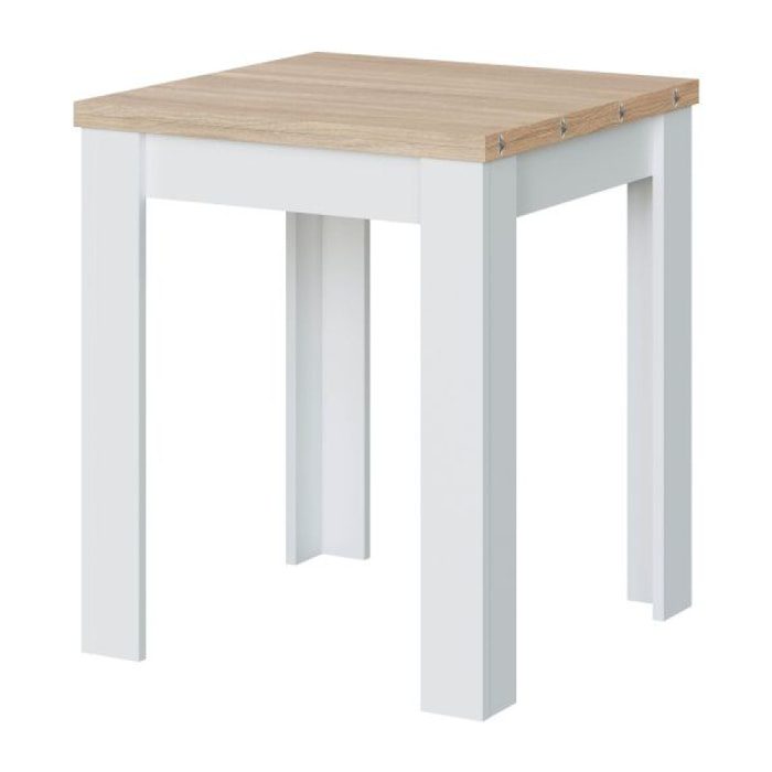 Mesa de comedor cuadrada Livre Blanco Artik (Blanco Mate) - Roble Canadian