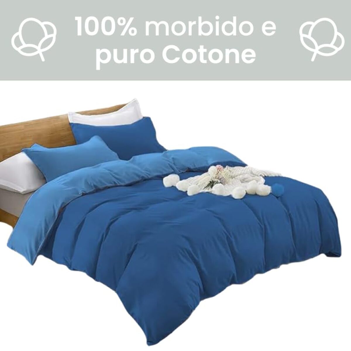 Parure copripiumino bicolore in cotone - BLU/AZZURRO