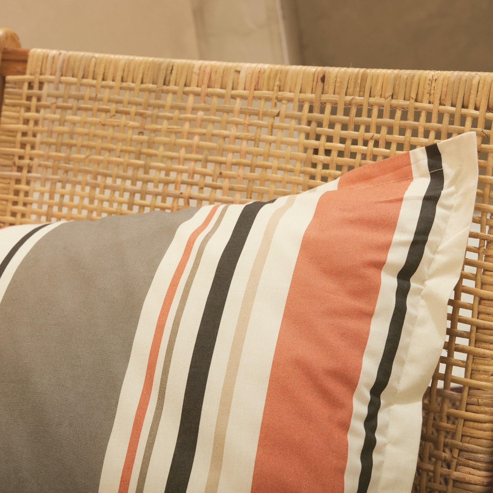 Drap plat coton rayures bayadère - Orange corail