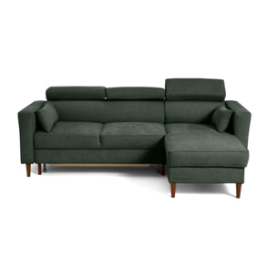 Alicante - canapé d'angle réversible convertible avec têtières - coffre - 4 places - en tissu texturé - Vert