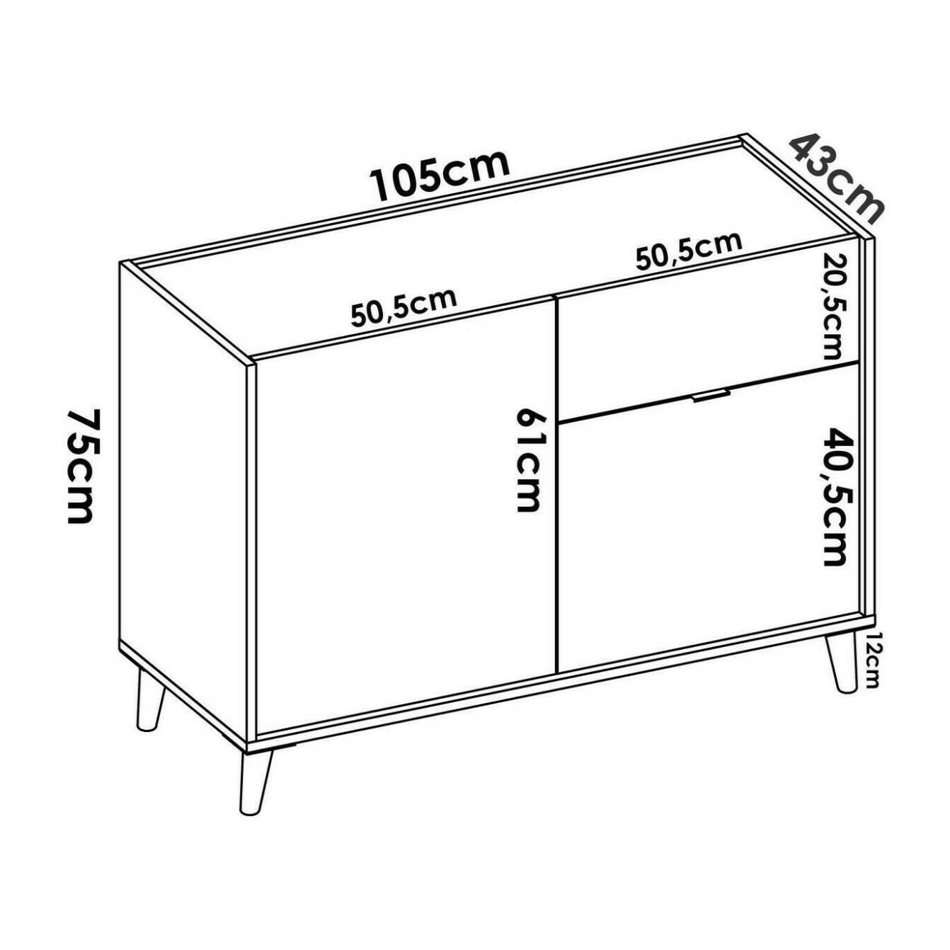 Credenza Mitchell, Buffet da soggiorno, Madia moderna da salotto a 2 ante, 105x43h75 cm, Bianco e Rovere