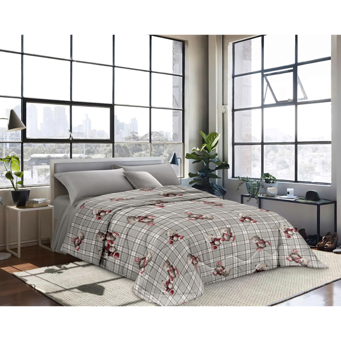 INTRECCI Piumino Matrimoniale, 260 x 260 cm, Piumino Ecologico, Caldo, Invernale, 300 g/m², Anallergico e Antiacaro, Made in Italy, Lavabile in Lavatrice, Soffice, Morbido. Fantasia: Orsetti grigi