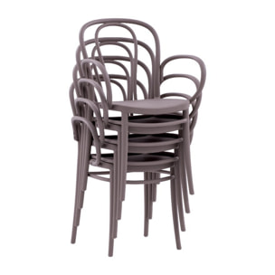 Set di 4 sedie NEWCASTLE in polipropilene tortora con braccioli, impilabili