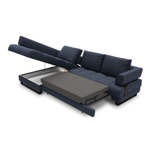 Canapé d'angle gauche convertible avec coffre de rangement "Clinton" 5 places en tissu structurel bleu foncé