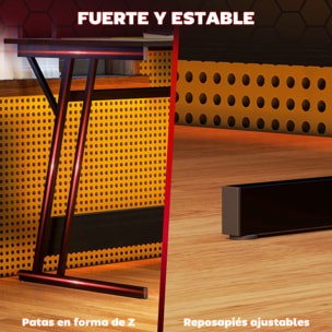 Mesa Gaming con Luces LED, 100x60 cm, Escritorio Gaming, Mesa Gamer con Tomas de Corriente, Soporte para Monitor, Estantes y Control Remoto, para Oficina, Estudio, Negro