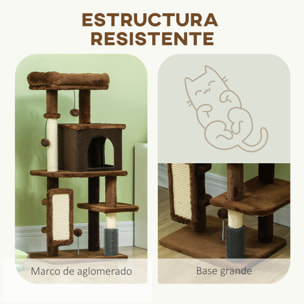 Árbol Rascador para Gatos Altura 104 cm Árbol para Gatos Torre para Gatos con Plataformas Poste con Cepillo Bolas Colgantes y Almohadilla para Rascar Marrón