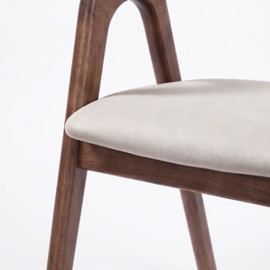 Chaise en bois d'hévéa marron et tissu beige - Hawa