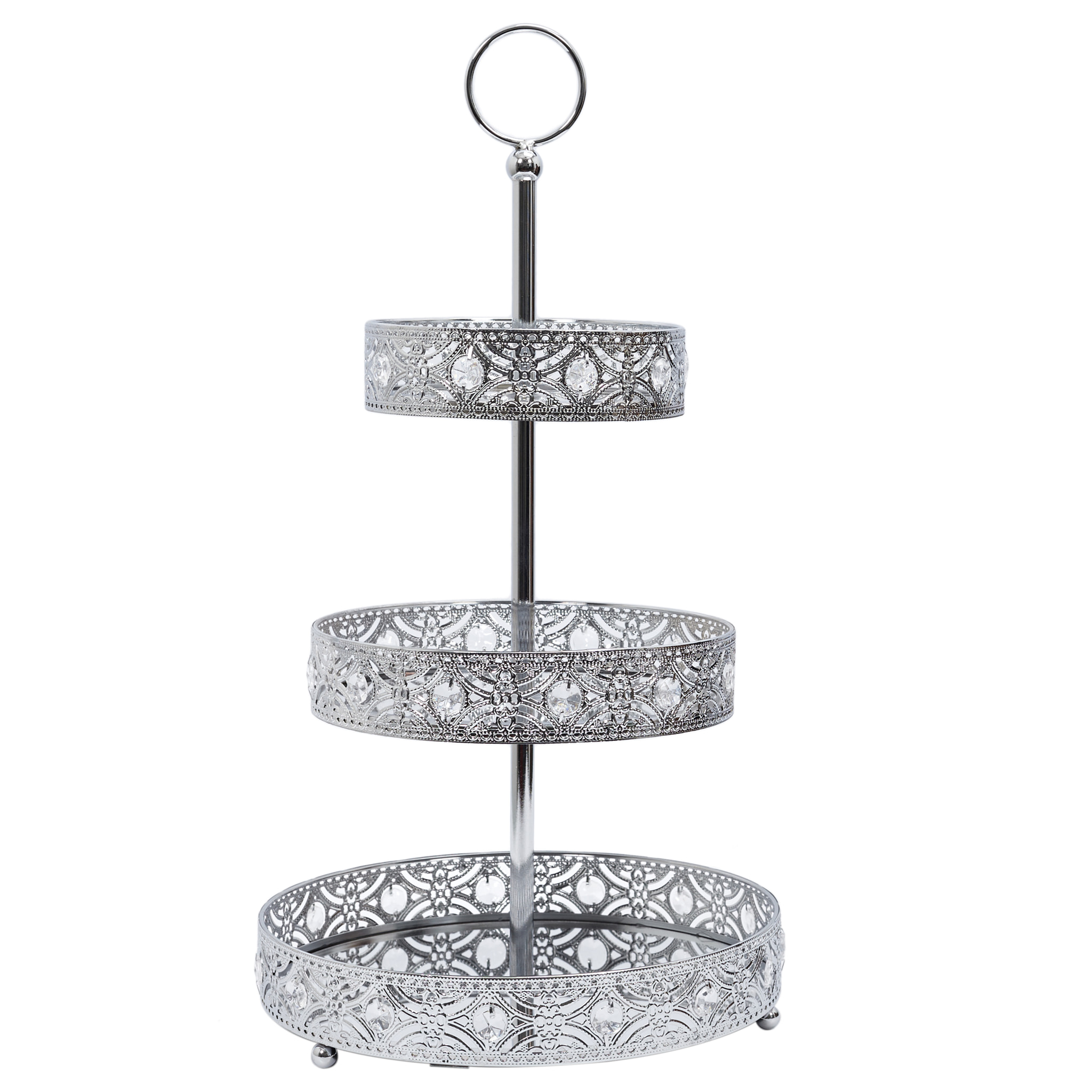 Plateau Decoratif Metal Argente 3 Etages A1/m6
