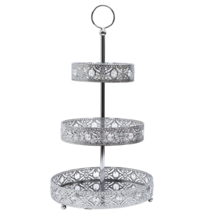 Plateau Decoratif Metal Argente 3 Etages A1/m6