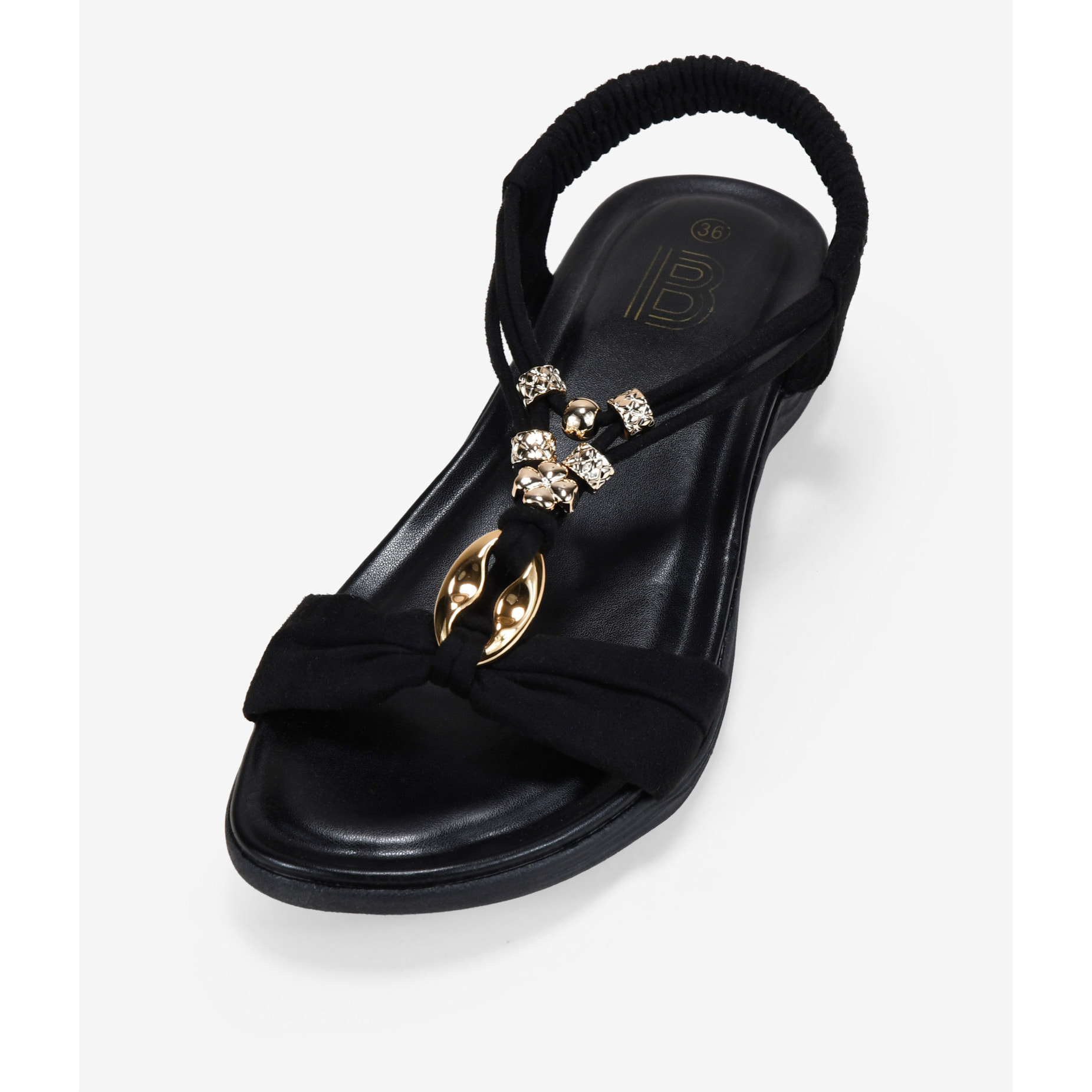 Sandalias elásticas negras con apliques metálicos