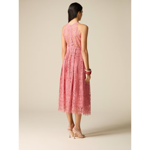 Oltre - Vestito flare midi in pizzo - Rosa