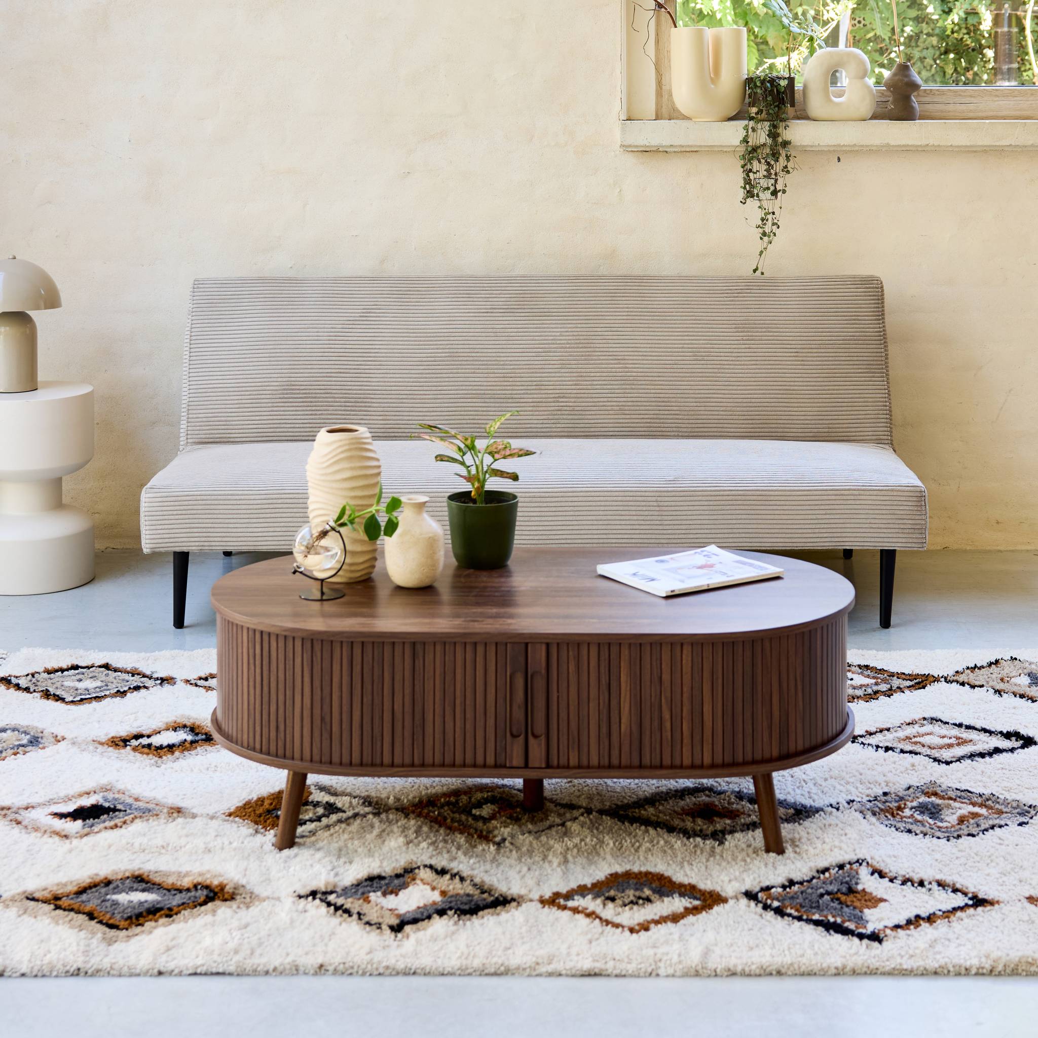 Canapé banquette convertible 3 places velours côtelé piétement métal  MAX