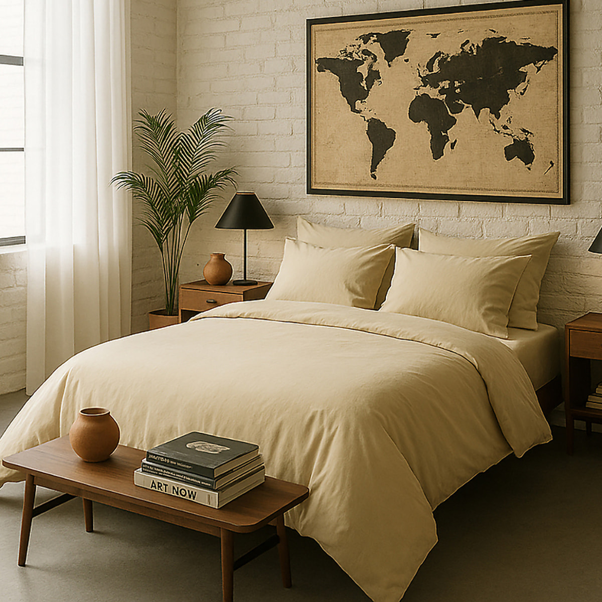 Paire de Taies D'oreiller Avec Volant 100% Percale De Coton Lavé écru