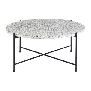Table basse ronde design en terrazzo et métal noir D81 cm MEZZO