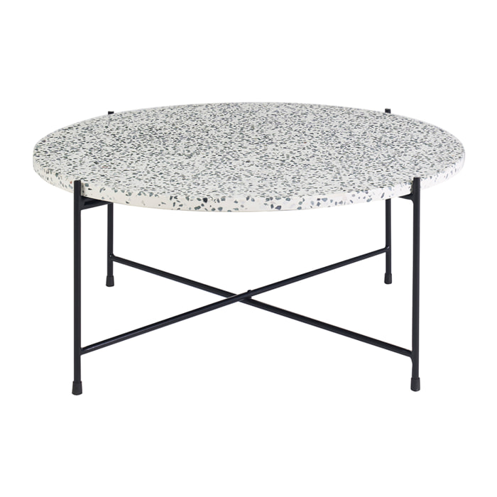 Table basse ronde design en terrazzo et métal noir D81 cm MEZZO