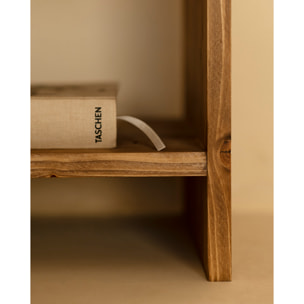 Pack de 2 tables de chevet en bois massif avec un tiroir ton chêne foncé en différentes tailles