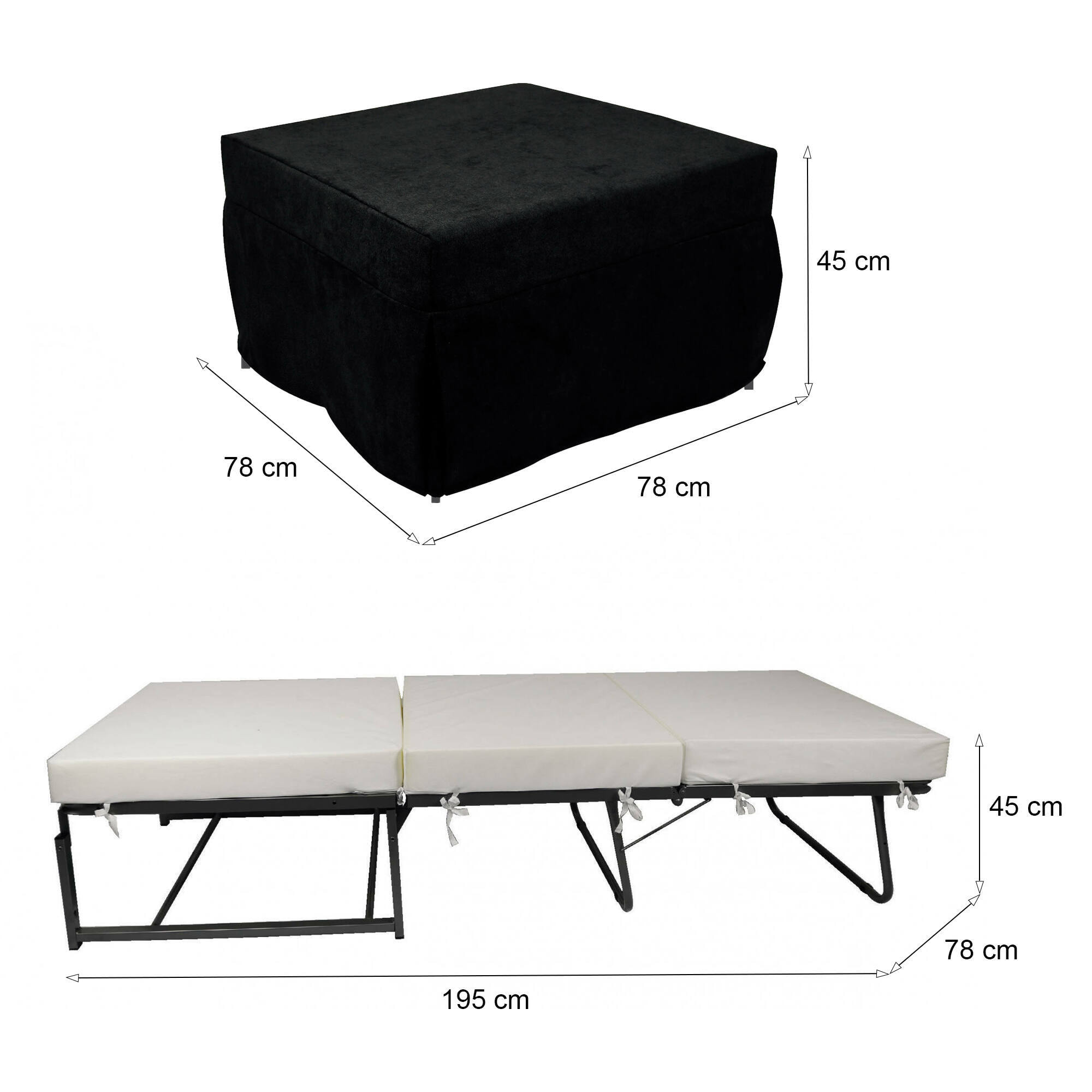 Pouf Arno, Poltrona multiuso, Poltroncina sacco, Pouf poggiapiedi, Made in Italy, 78x78 h45 cm, Nero