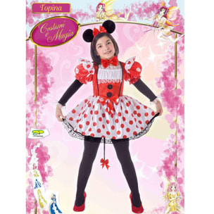 Abito Costume Carnevale Topina Pois Bianco Rosso Nero Bambina