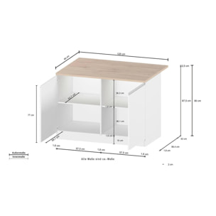 Isola da cucina Daffaticat, Mobile da cucina a 2 ante, Tavolo ausiliario portaoggetti, 100% Made in Italy, 125x90h90 cm, Bianco lucido e Ardesia