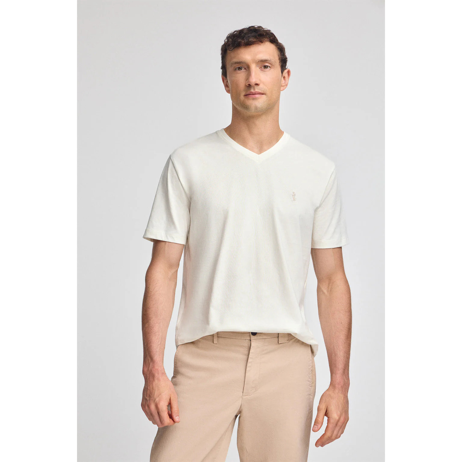 Maglietta ecrù a maniche corte e scollo a V con ricamo Rigby Best