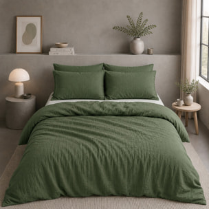 Drap housse gaze de coton lavé vert cèdre