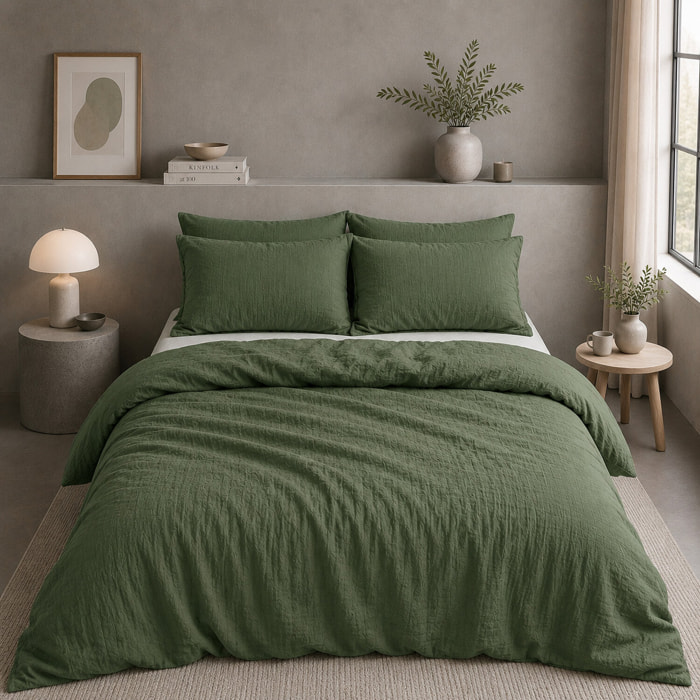 Drap housse gaze de coton lavé vert cèdre