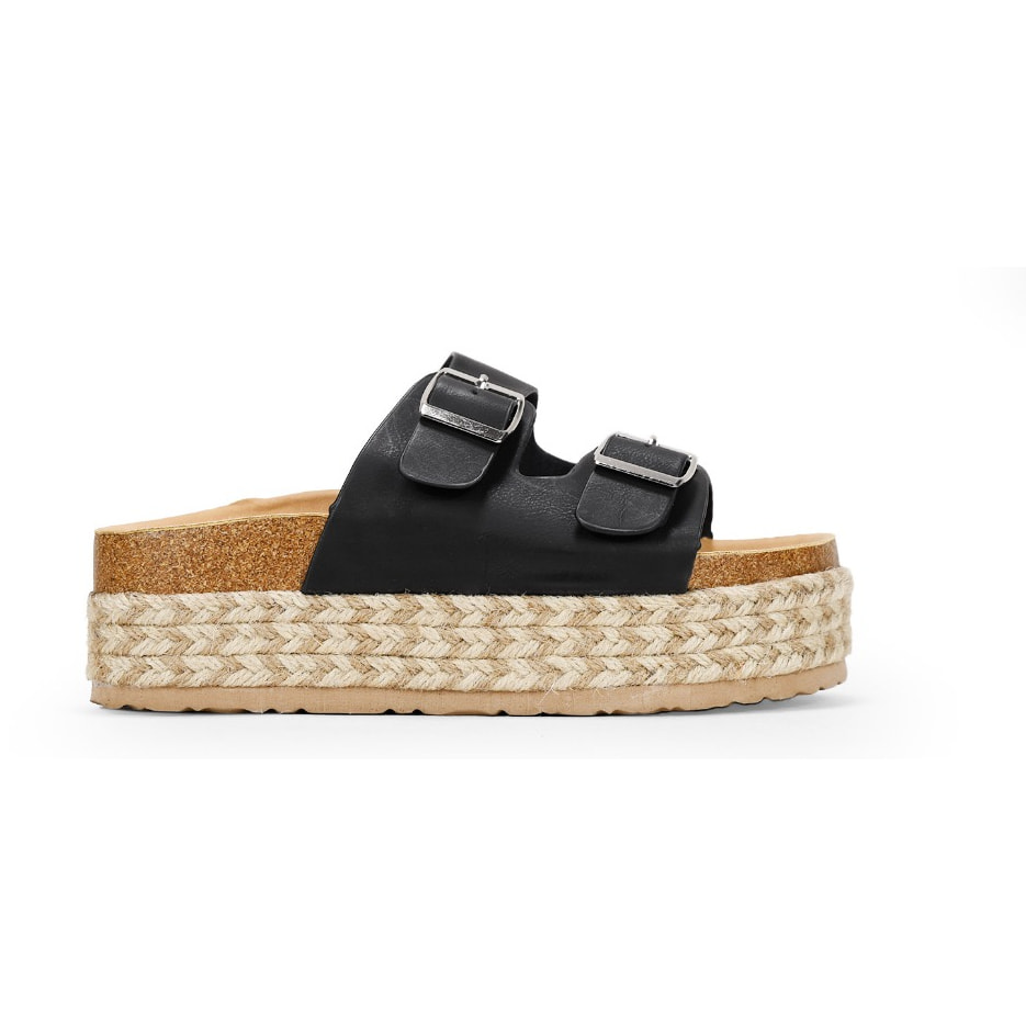 Sandalias negras con plataforma de esparto