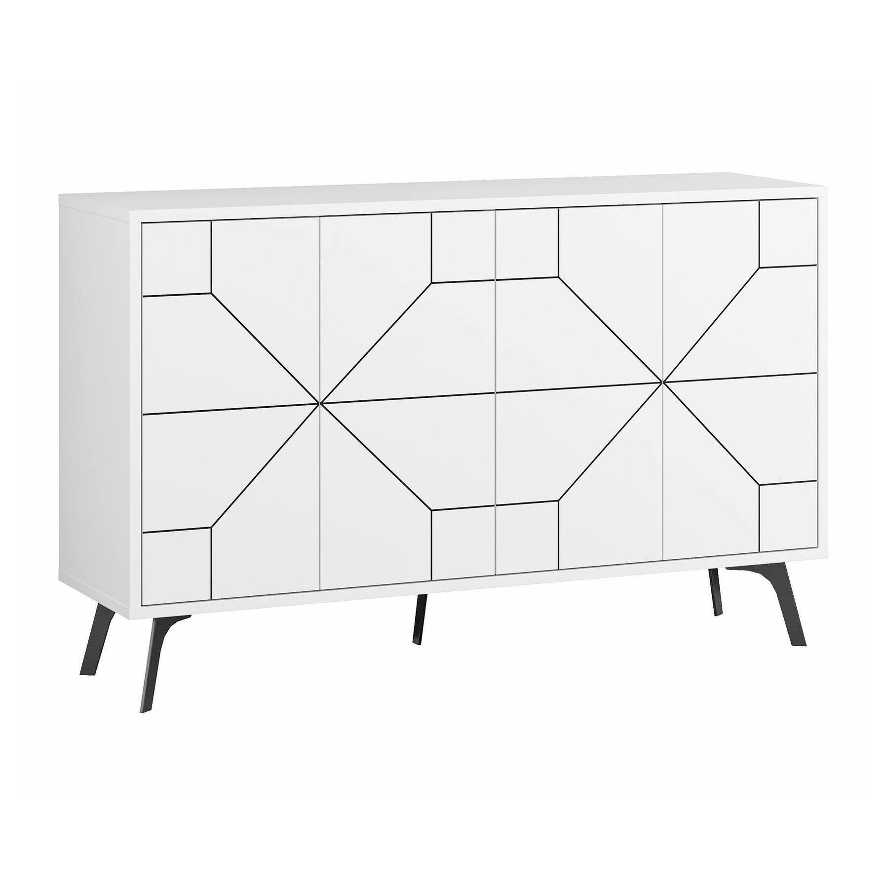 Credenza Earl, Buffet da soggiorno, Madia da salotto, Dispensa da cucina, 123x35 h62 cm, Bianco