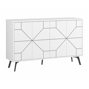Credenza Earl, Buffet da soggiorno, Madia da salotto, Dispensa da cucina, 123x35 h62 cm, Bianco