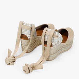 Alpargatas de cuña beige en piel con esparto